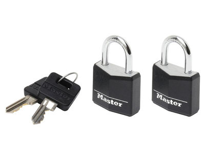 Master Lock 9120EURTBLK Aluminium Black Vinyl Cover 20mm Padlock 3-Pin - Keyed Alike x 2 MLK9120TBLK