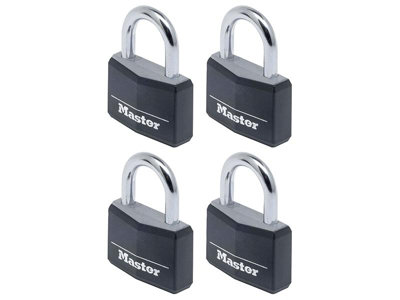 Master Lock 9140EURQBLKNOP Aluminium Black Vinyl Cover 40mm Padlock 4-Pin - Keyed Alike x 4 MLK9140QBLK