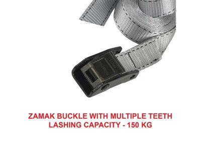 Master Lock - Lashing Strap with Metal Buckle, Grey 2.5m 150kg (Pack 2)
