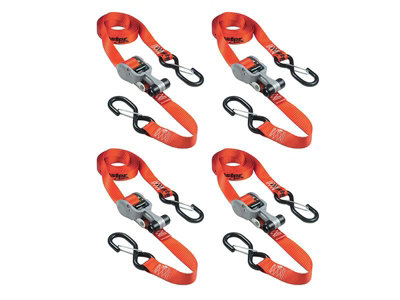 Master Lock Ratchet TieDown SHooks 4.25m Red 4 Piece DIY at B&Q