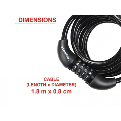 Master Lock Self Coiling Combination Cable 1.8m X 8mm Multi Colour (One ...