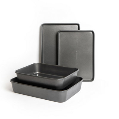 MasterClass 4 Piece Bakeware Set, Including 2 Roasting Pans and 2