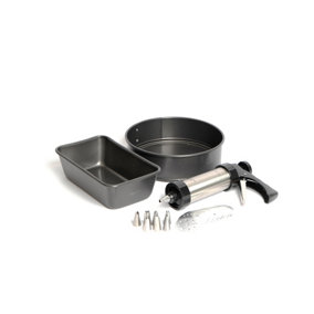 MasterClass Baking Bundle, Includes Two Non-Stick Tins, Biscuit Press and Icing Set With Nozzles and Thirteen Cutters