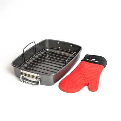 MasterClass Carbon Steel Roasting Pan with Rack and Silicone Single Oven Glove