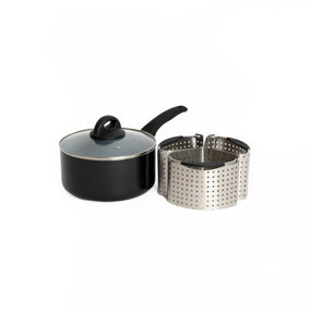 MasterClass Ceramic Non-Stick Eco Saucepan 20cm with Lid and Set of Three MasterClass Stainless Steel Saucepan Divider Baskets