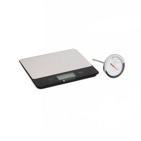 MasterClass Digital 5kg Dry and Liquid Platform Scales with MasterClass Deluxe Stainless Steel Large Meat Thermometer