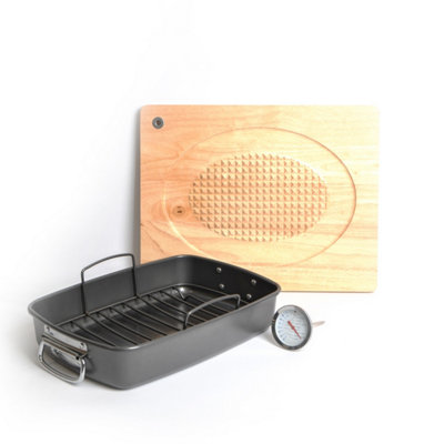 MasterClass Roasting Pan with Rack, Thermometer & Carving Board DIY at B&Q