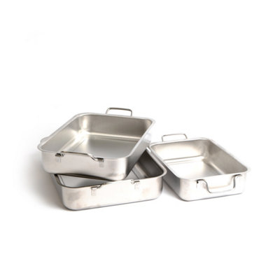 MasterClass Set of Three Stainless Steel Heavy Duty Roasting Pans DIY