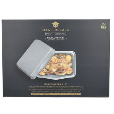 MasterClass Smart Ceramic Set of 2 Large Roaster Trays with Robust Non-Stick Coating, Carbon Steel