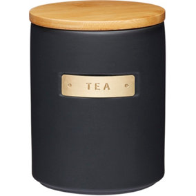 MasterClass Stoneware and Brass Effect Tea Caddy with Airtight Bamboo Lid