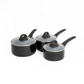 MasterClass Three-Piece Ceramic Non-Stick Eco Saucepan Set, Includes 16cm, 18cm and 20cm Saucepans