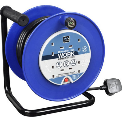 Masterplug 25 Metre Cable Reel - 4 Sockets - Thermal Cut-Out Protection - 1 Year Guarantee