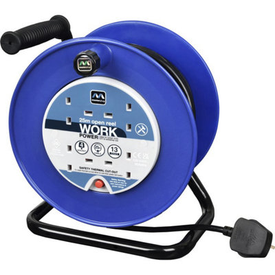 Masterplug 25 Metre Cable Reel - 4 Sockets - Thermal Cut-Out Protection ...
