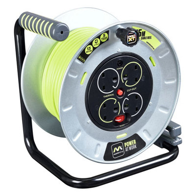 Masterplug 25M Metal Cable Reel Heavy-Duty Open Drum Extension Lead ...