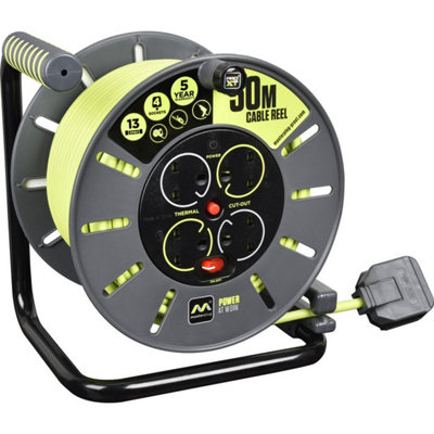 Masterplug 50 Metre Cable Reel - 4 Sockets - On-Off Switch - Thermal ...
