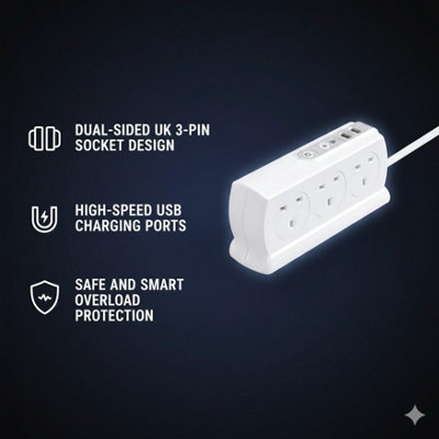 Masterplug 6 Socket Surge Protected Extension Lead 2 Metre with USB ...