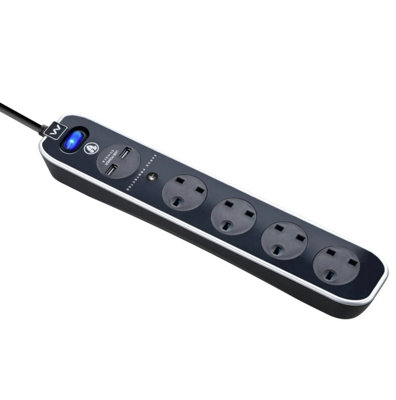 Masterplug Black Extension Lead with 4 Sockets and 2 USB Ports - Surge ...