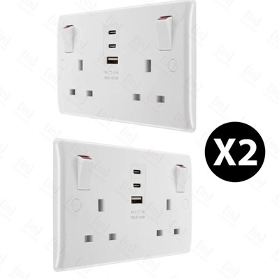 Masterplug Double 13A Switched Sockets with 15W USB A & 2x C Charger ...