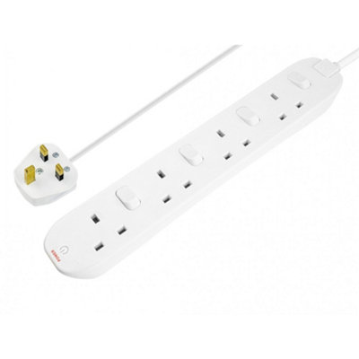 MASTERPLUG EXTENSION LEAD 240V 4-GANG 13A WHITE SWITCHED 2M WHITE (ONE ...