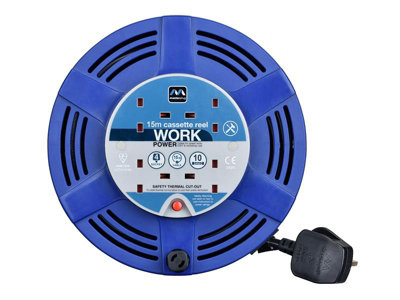 Masterplug LCT1510/4BL Cassette Cable Reel 240V 10A 4-Socket Thermal Cut-Out Blue 15m MSTLCT15104R