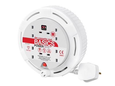 Masterplug SCT0413/4W-MP Cassette Cable Reel 240V 13A 4-Socket Thermal Cut-Out White 4m MSTSCT04134W