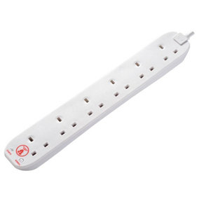 Masterplug SRG6210N-MP Extension Lead 240V 6-Gang 13A White Surge Protected 2m MSTSRG6210