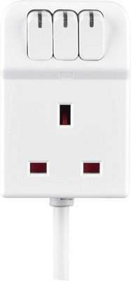 Masterplug Three Socket Individually Switched Compact Extension Lead with 2m Cable