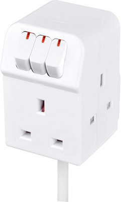 Masterplug Three Socket Individually Switched Compact Extension Lead with 2m Cable