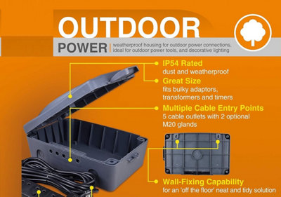 Masterplug Weatherproof Outdoor Power Box Extension Socket Housing Box Only - 5