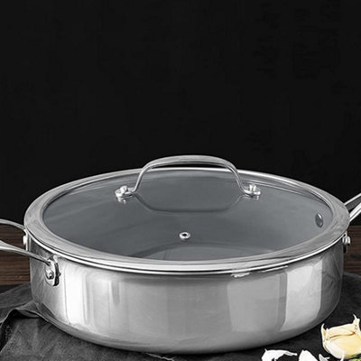 MasterPro Argent 3 Stainless Steel Non-stick Saute Pan with Glass Lid 28cm Silver