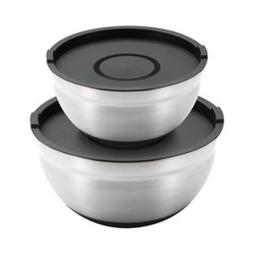 MasterPro Foodies Set of 2 Stainless Steel Mixing Bowl with Lid Silver/Black