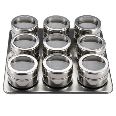 MasterPro Foodies Stainless Steel Magnetic Spice Rack with 9 Jar Silver