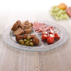 MATEO Large Round 4 Section Glass Condiments Snacks Appetizer Plate Tray Dish Sauce Dipping Serving Platter