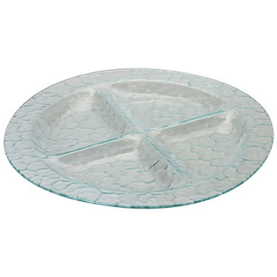 MATEO Large Round 4 Section Glass Condiments Snacks Appetizer Plate Tray Dish Sauce Dipping Serving Platter
