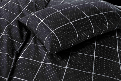 Mateo Reversible Stripes and Dots Duvet Cover Set Black Geometric Bedding Set
