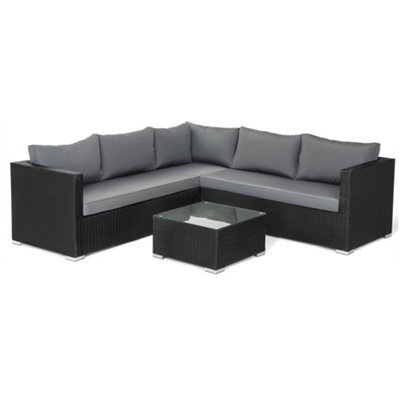 Matera 7 Seater Right Hand Corner Rattan Garden Sofa & Table Black