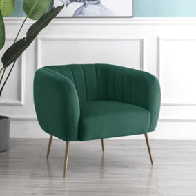 Matilda 84cm Wide Green Ruched Back Velvet Accent Chair with Brass Coloured Steel Legs