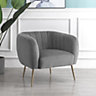 Matilda 84cm Wide Grey Ruched Back Velvet Accent Chair with Brass Coloured Steel Legs