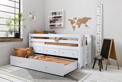 Matilda Midsleeper Kids Solid Wood Cabin Bed with Underbed Storage Drawers in Classic White