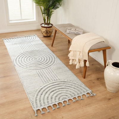 MATILDA Scandi Modern High Pile Ivory/Grey Runner Rug 80 x 220 cm