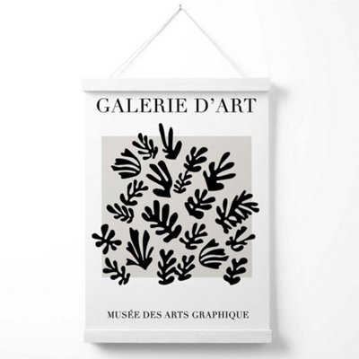 Matisse Floral Cutout Grey and Black Poster with Hanger / 33cm / White