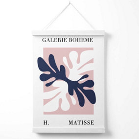 Matisse Floral Cutout Pink and Blue Bohemian Poster with Hanger / 33cm / White