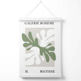 Matisse Floral Cutout Sage Green Bohemian Poster with Hanger / 33cm / White