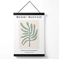 Matisse Leaf Sage Green and Cream Exhibition Medium Poster with Black Hanger