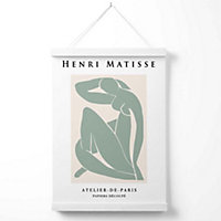 Matisse Nude Green and Cream Poster with Hanger / 33cm / White
