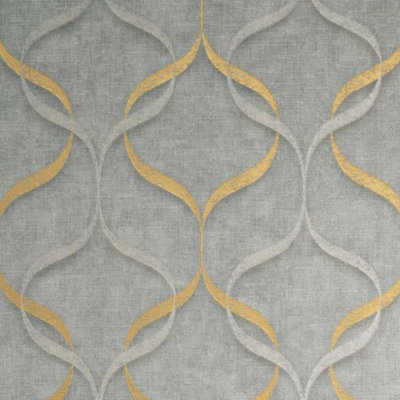 Matrix Ogee Wave Wallpaper Yellow Grey Trellis Textured Heavyweight Vinyl