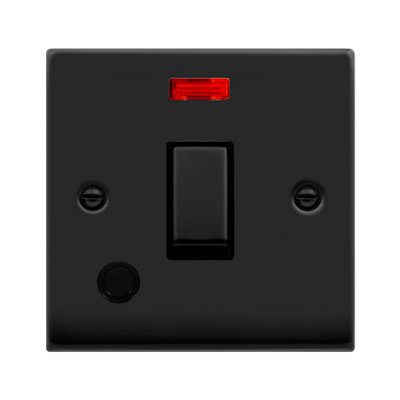 Matt Black 1 Gang 20A Ingot DP Switch With Flex With Neon - Black Trim - SE Home