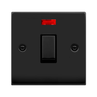 Matt Black 1 Gang 20A Ingot DP Switch With Neon - Black Trim - SE Home