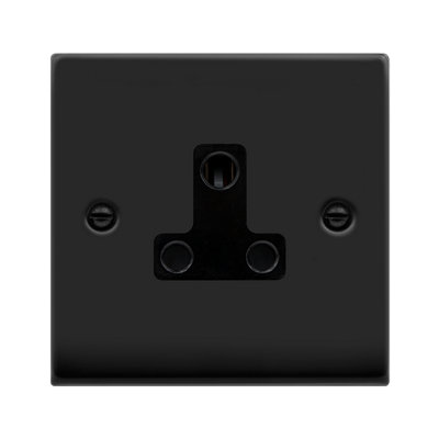 Matt Black 1 Gang 5A Round Pin Socket - Black Trim - SE Home