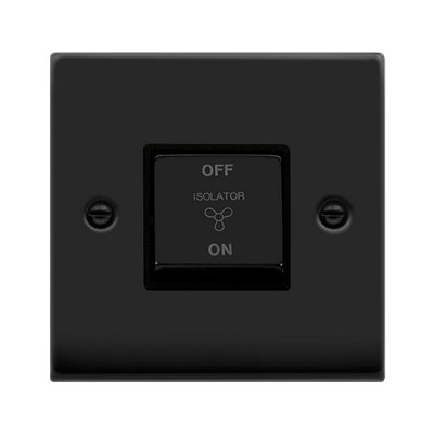 Matt Black 10A 1 Gang Ingot 3 Pole Fan Isolation Switch - Black Trim - SE Home